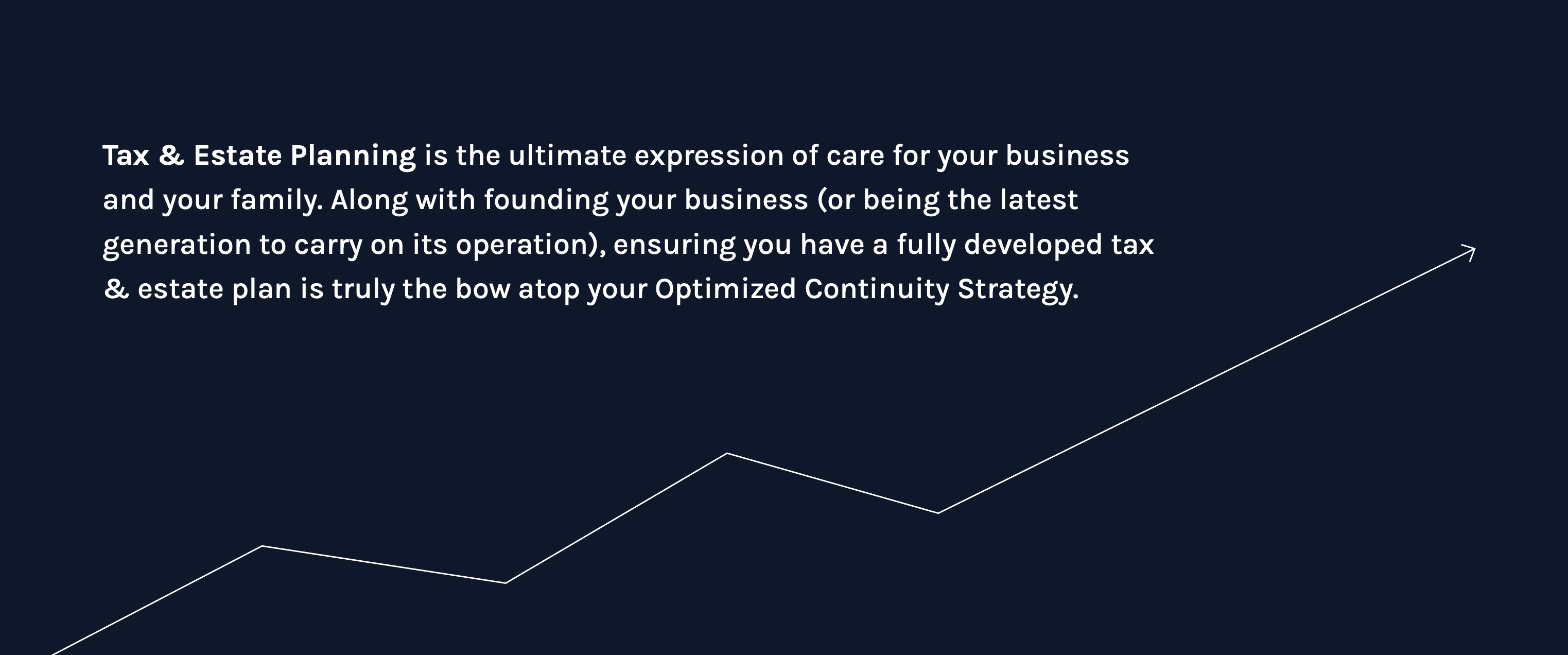 Tax & Estate Planning is the ultimate expression of care for your business and your family. Along with founding your business (or being the latest generation to carry on its operation), ensuring you have a fully developed tax & estate plan is truly the bow atop your Optimized Continuity Strategy.